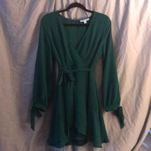 NWT Dark green wrap dress with ruffle hem